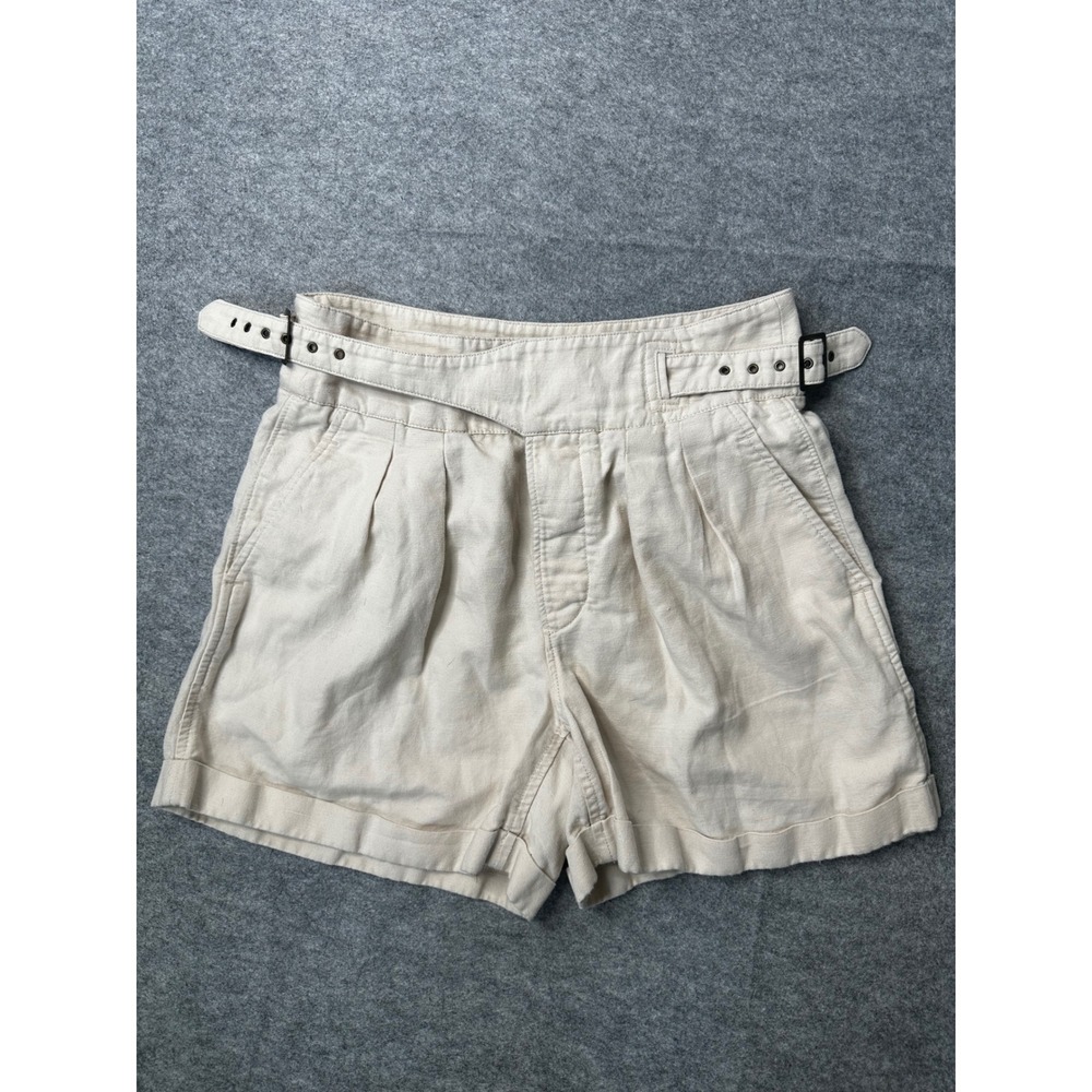 Banana Republic Womens Cream Cotton Linen Pleated Safari Shorts Side Buckle 29